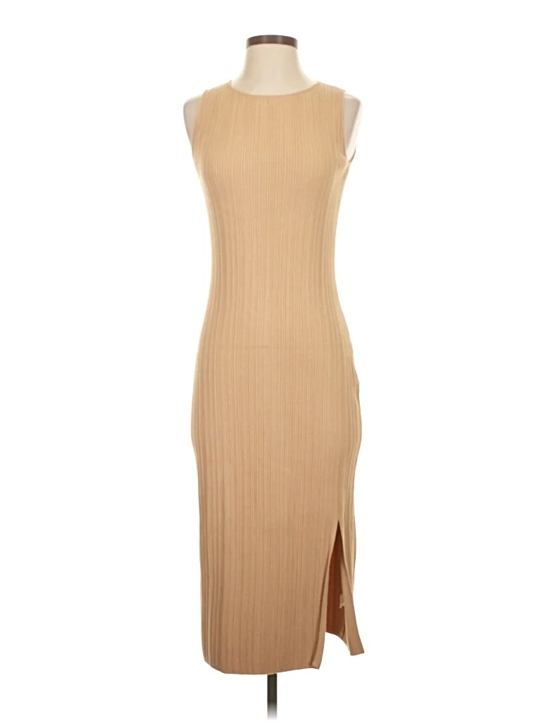 Nicole Miller Beige Ribbed Midi Dress Size M Nwt